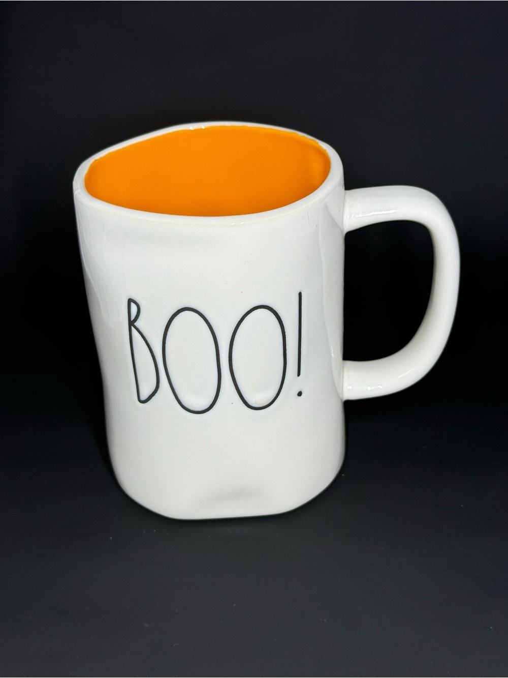 Rae Dunn White "BOO!" Ceramic Mug with Orange Interior
